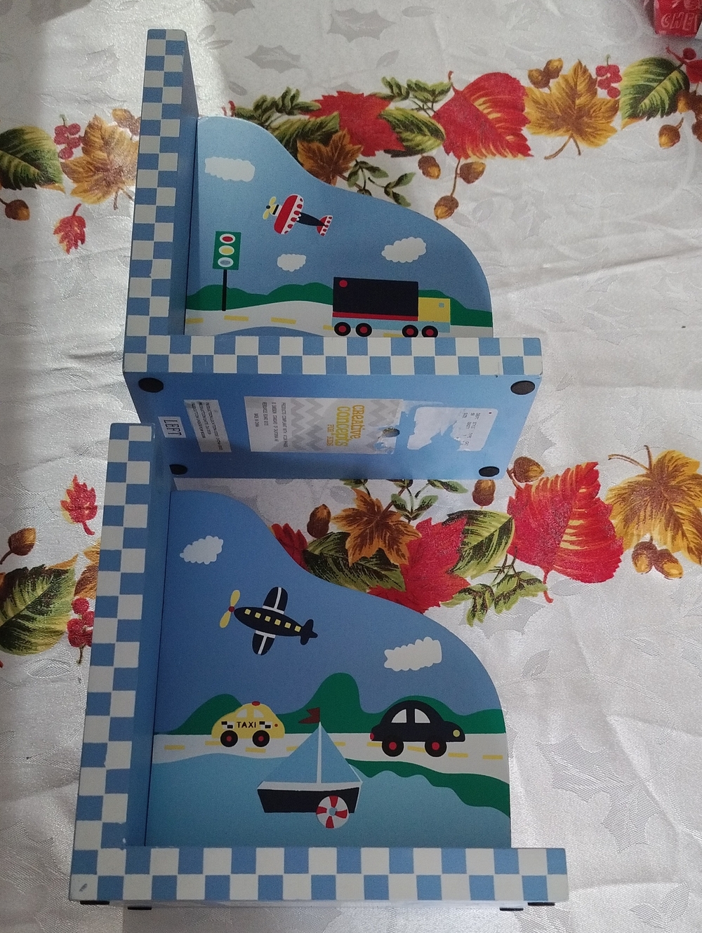 Blue Bookends with Vehicle & Plane Prints